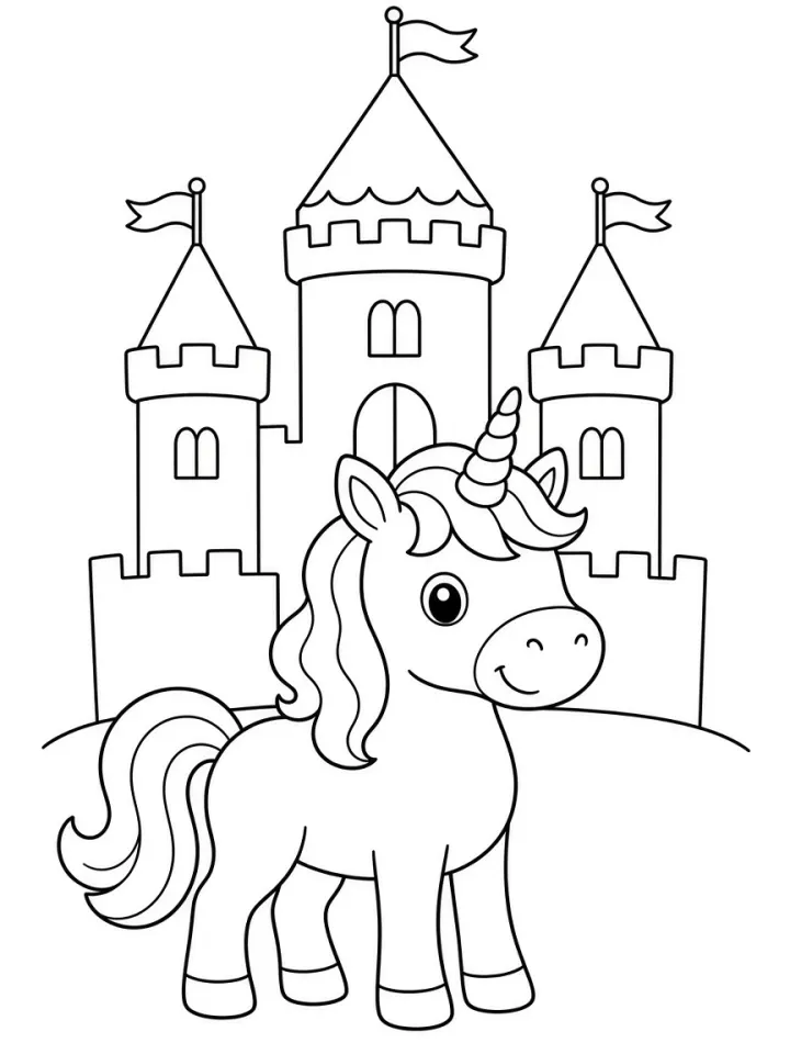 Medium: a unicorn before a three-tower castle