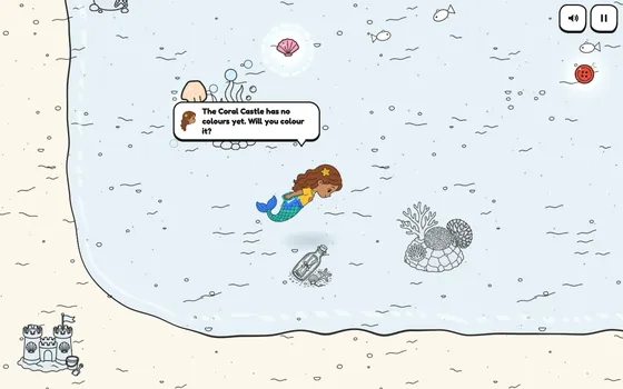 Marisol’s Shiny Swim: Marisol the mermaid swims towards the Coral Castle